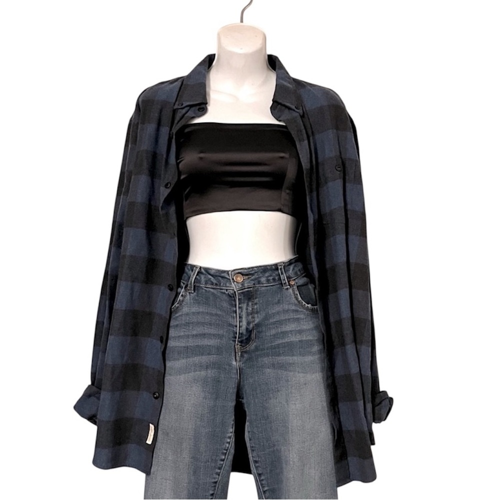 Weatherproof Blue Black Buffalo Plaid Flannel Button Down Long-sleeve Shirt Sz L